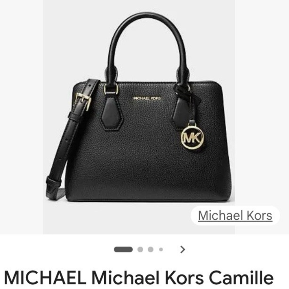 Genuine Michael  Kors Camille  Black Satchel with Gold Accents